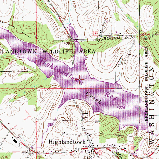 Topographic Map of Highlandtown Reservoir, OH