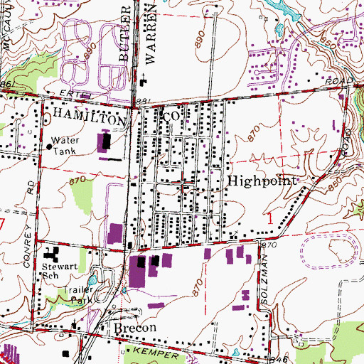 Topographic Map of Highpoint, OH