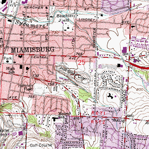 Topographic Map of Hill Grove Cemetery, OH