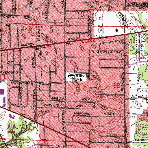 Topographic Map of Hill View Elementary School, OH