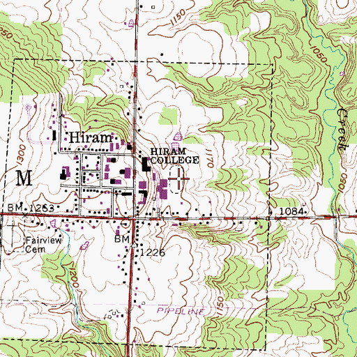 Topographic Map of Hiram College, OH