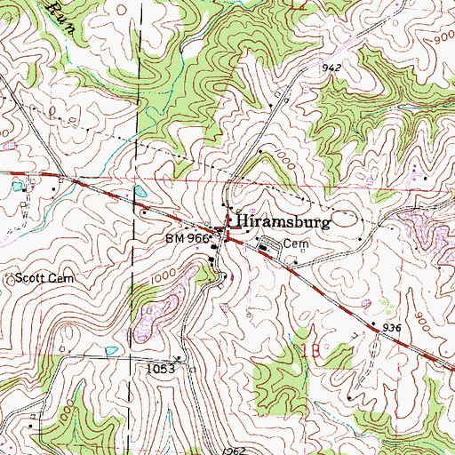 Topographic Map of Hiramsburg, OH