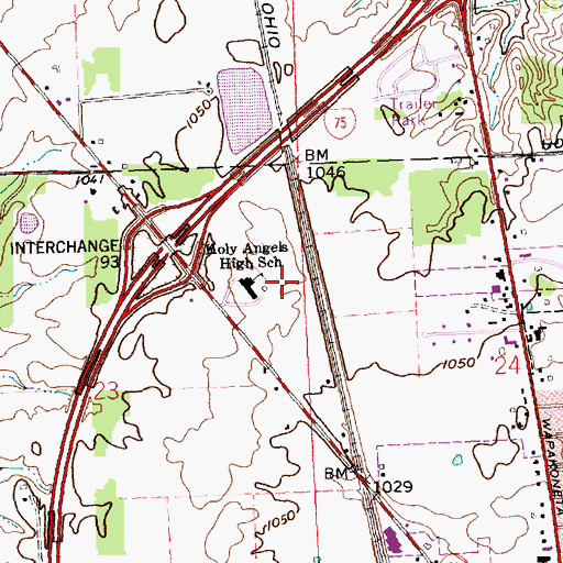 Topographic Map of Holy Angels High School, OH