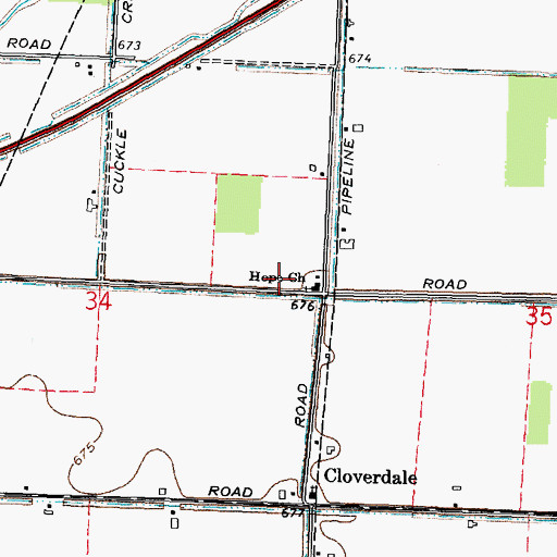 Topographic Map of Hope Church, OH