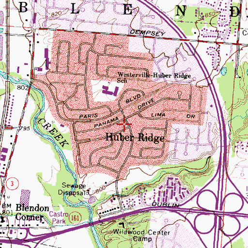 Topographic Map of Huber Ridge, OH