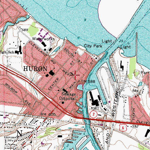 Topographic Map of Huron, OH