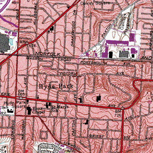 Topographic Map of Hyde Park, OH