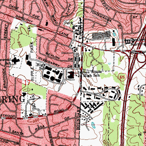 Topographic Map of Indian Riffle Junior High School, OH