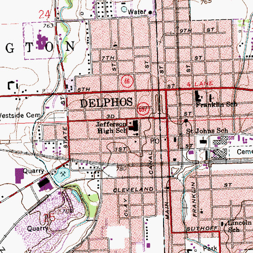 Topographic Map of Jefferson Middle School, OH