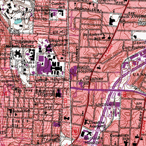 Topographic Map of Jewish Hospital (historical), OH