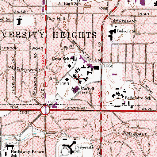 Topographic Map of John Carroll University, OH