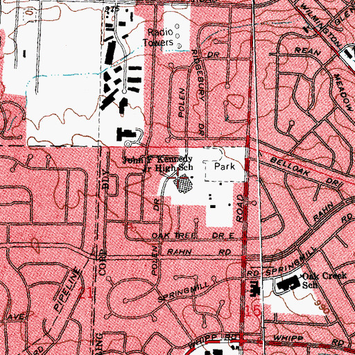 Topographic Map of John F Kennedy Junior High School, OH