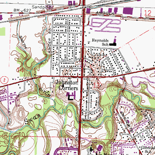 Topographic Map of Johnston Corners, OH