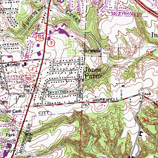 Topographic Map of Jones Farm, OH