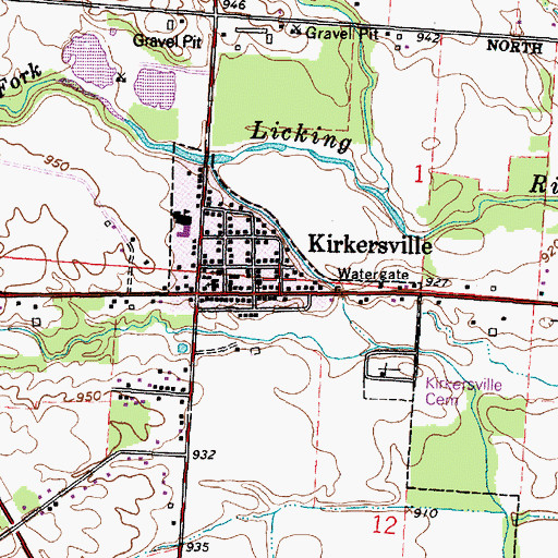 Topographic Map of Kirkersville, OH