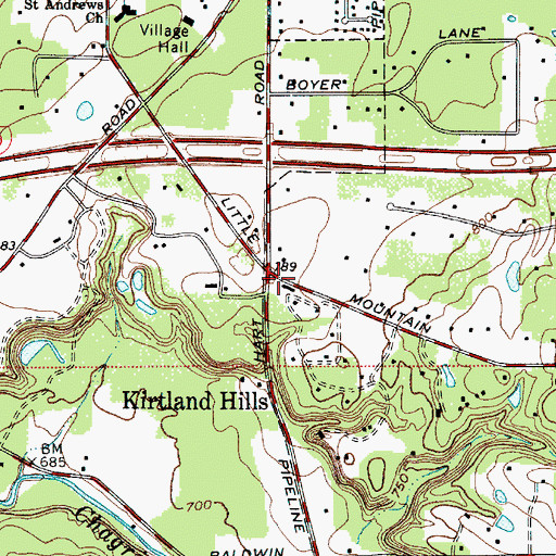 Topographic Map of Kirtland Hills, OH