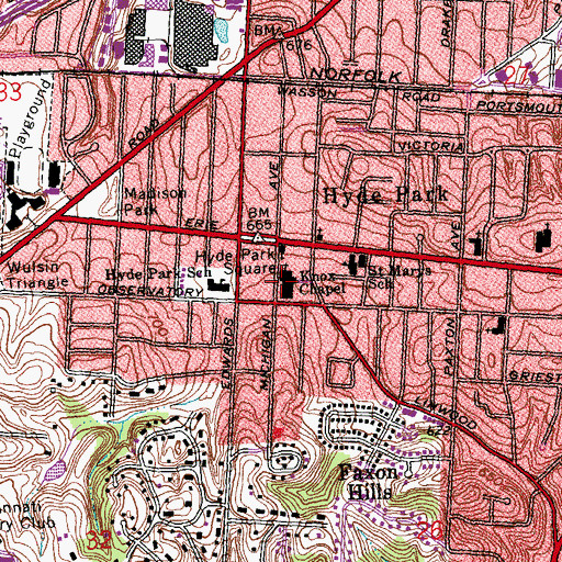 Topographic Map of Knox Presbyterian Church, OH