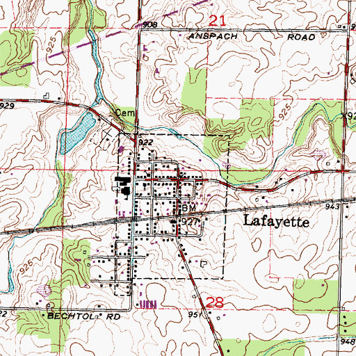 Topographic Map of Lafayette, OH