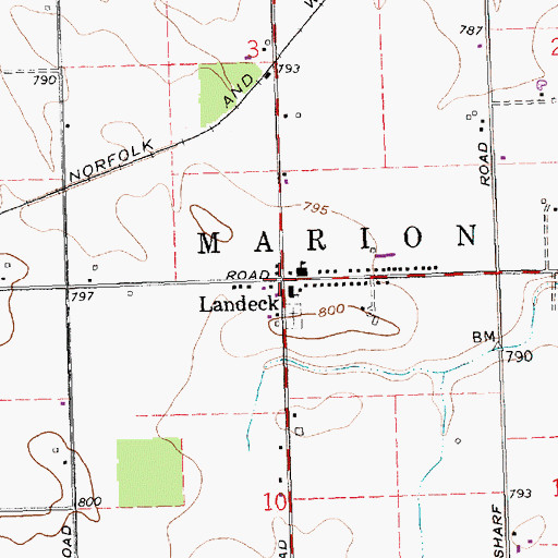 Topographic Map of Landeck, OH