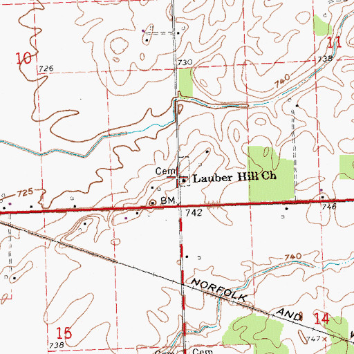 Topographic Map of Lauber Hill Reformed Mennonite Church, OH