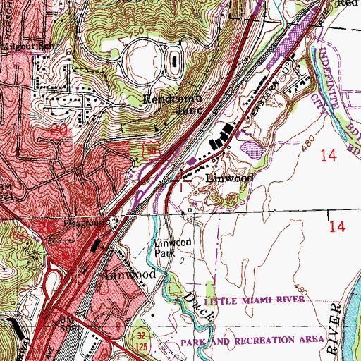 Topographic Map of Linwood, OH
