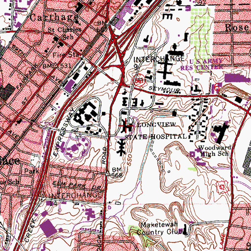 Topographic Map of Longview State Hospital, OH