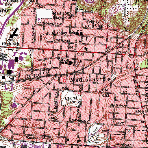 Topographic Map of Madisonville, OH