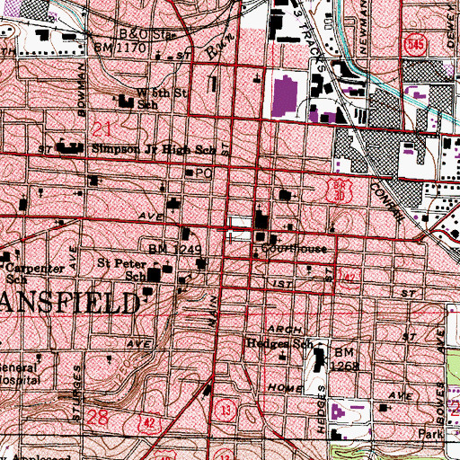 Topographic Map of Mansfield, OH