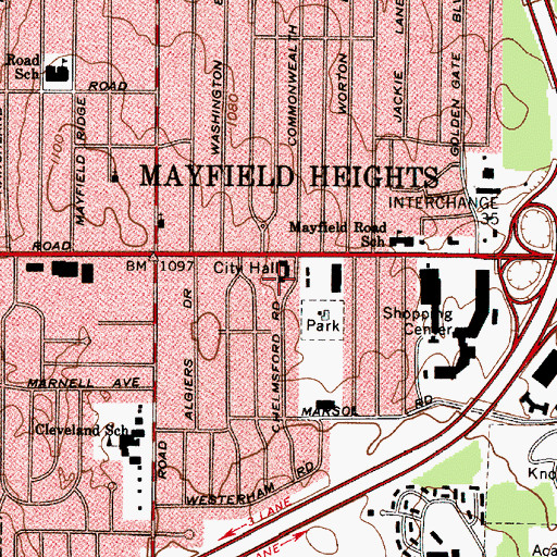 Topographic Map of Mayfield Heights, OH