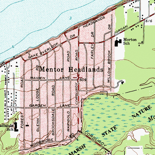 Topographic Map of Mentor Headlands, OH