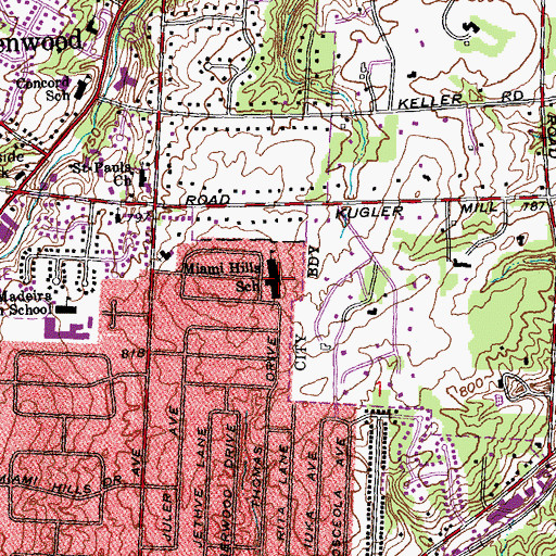 Topographic Map of Miami Hills School, OH