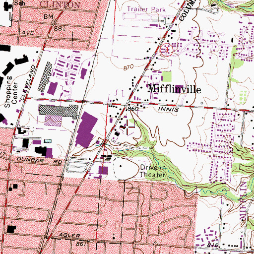 Topographic Map of Mifflinville, OH