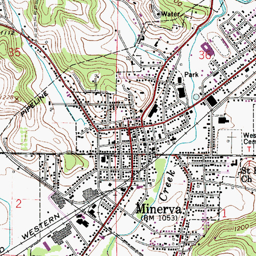 Topographic Map of Minerva, OH