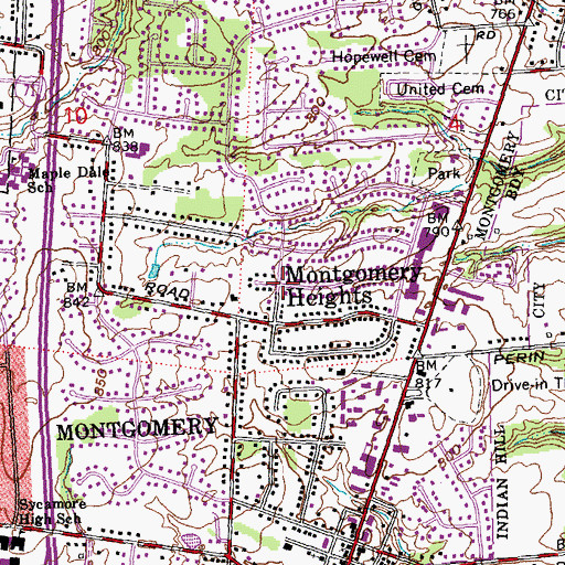 Topographic Map of Montgomery Heights, OH