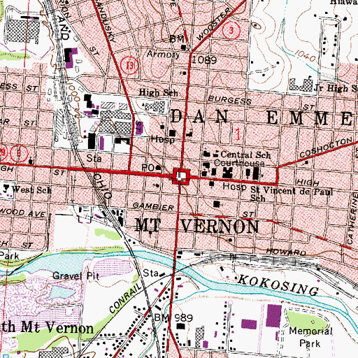 Topographic Map of Mount Vernon, OH