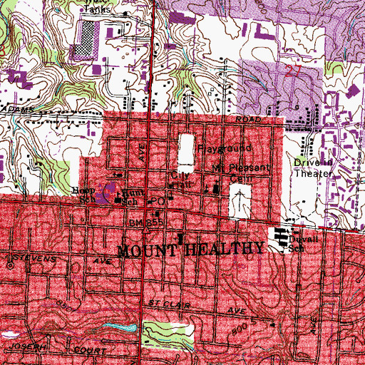 Topographic Map of Mount Healthy, OH