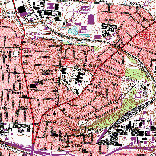 Topographic Map of Mount Saint Marys Seminary, OH