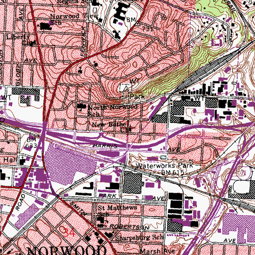 Topographic Map of New Bethel Baptist Church, OH