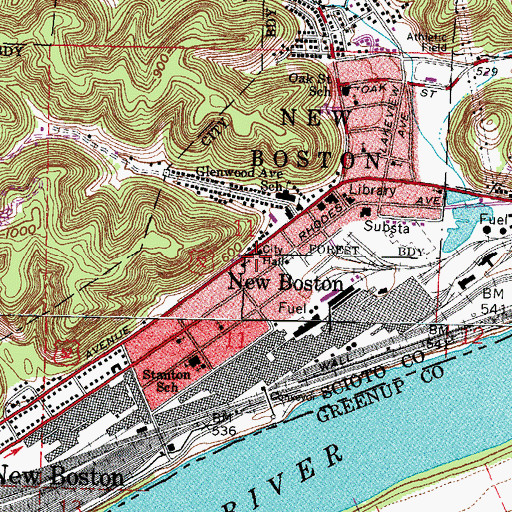Topographic Map of New Boston, OH