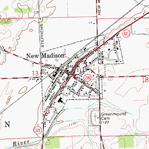 Topographic Map of New Madison, OH