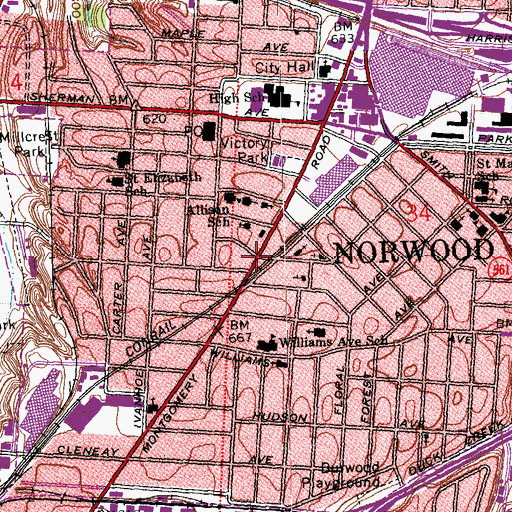 Topographic Map of Norwood, OH