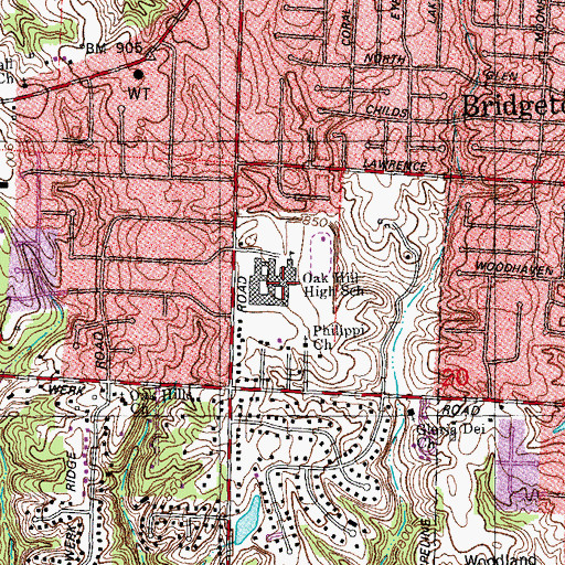Topographic Map of Oak Hill High School, OH