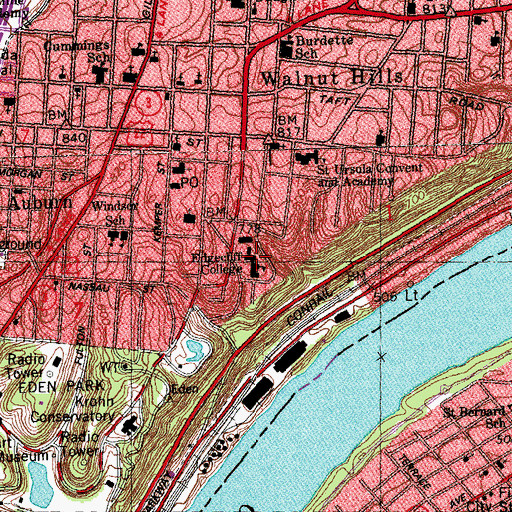 Topographic Map of Edgecliff College, OH