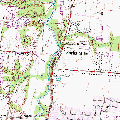 Topographic Map of Parks Mills, OH