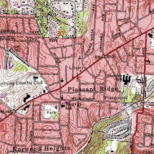 Topographic Map of Pleasant Ridge, OH