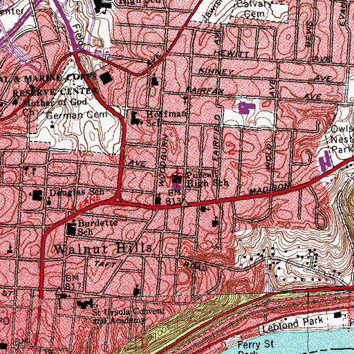Topographic Map of Purcell Marian High School, OH