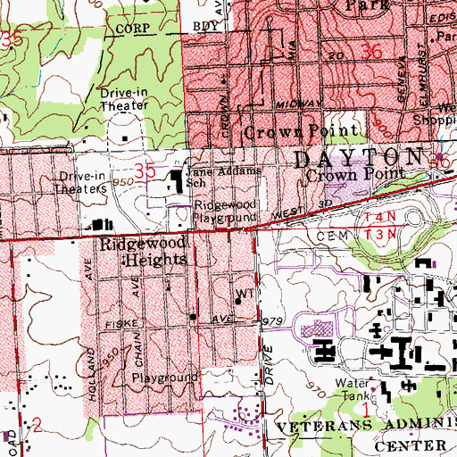 Topographic Map of Ridgewood Heights, OH