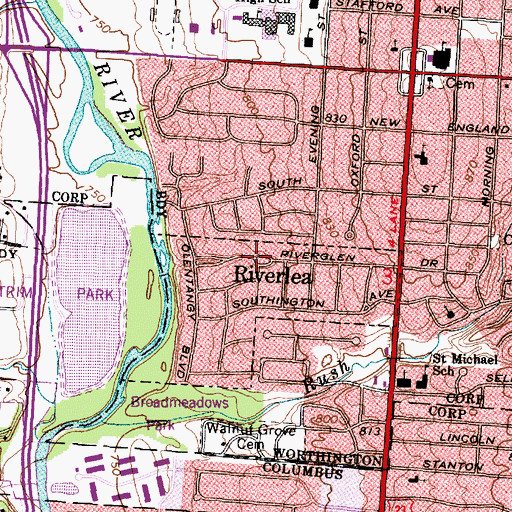 Topographic Map of Riverlea, OH