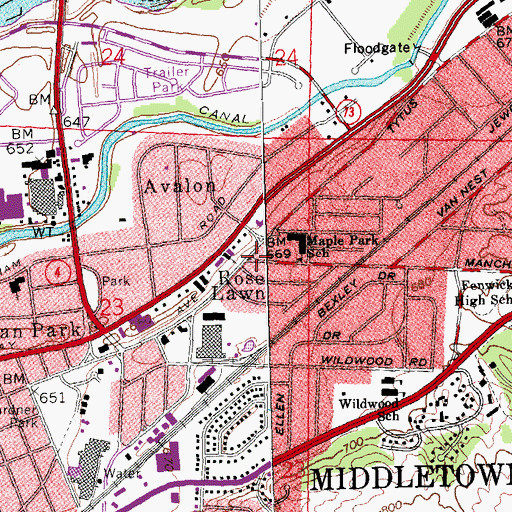 Topographic Map of Rose Lawn, OH