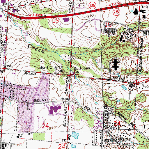 Topographic Map of Saint Johns Church, OH